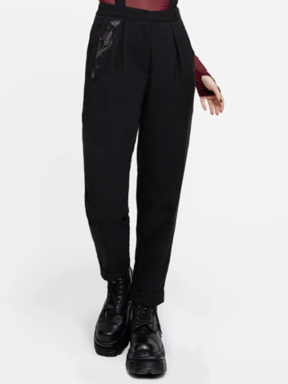 Disturbia Styx Moth Embroidered Tapered Trousers Women's Size 6